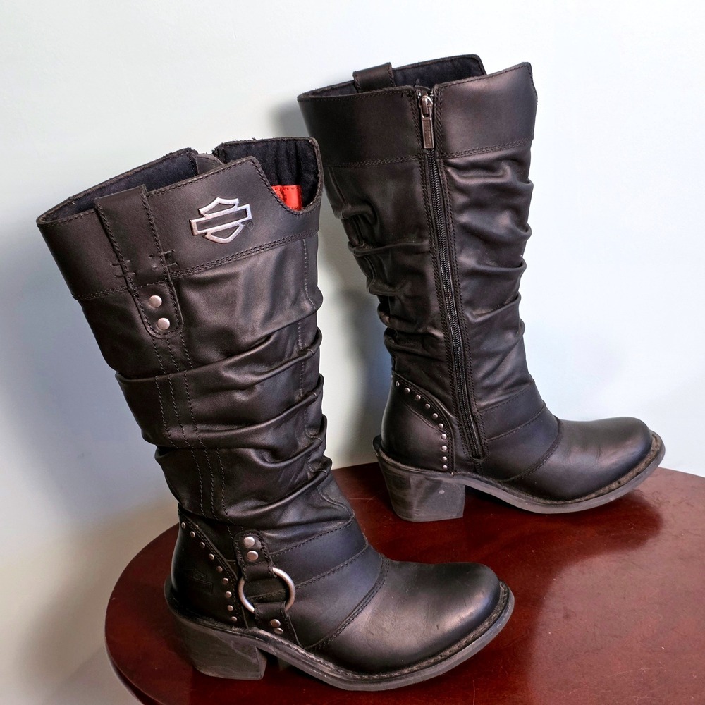 Harley-Davidson Womens Black Leather Slouch Harness Boots D83562 Size 7M - Picture 3 of 9